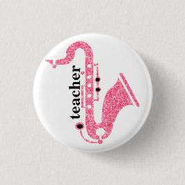 Saxofoon illustratie in roze glitter textuur ronde button 3,2 cm