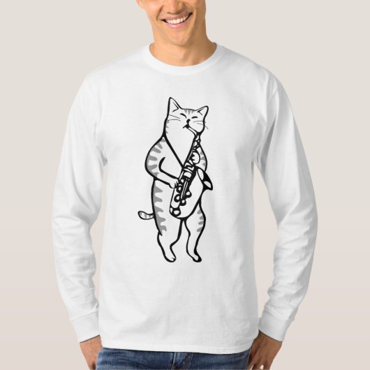 Saxofoon Jazz Kat, Grappige T-shirts (Voorkant)