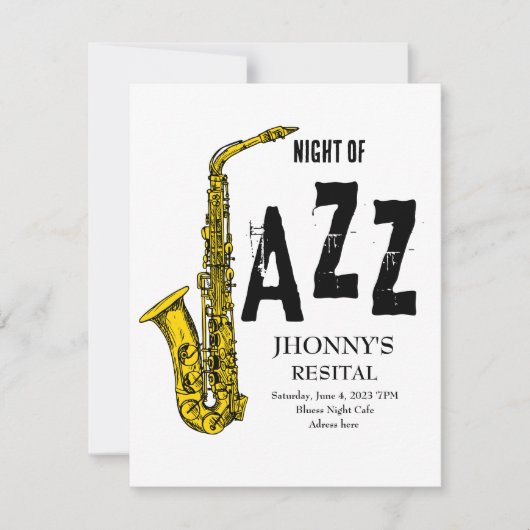 Saxofoon Jazz Resital uitnodiging (Voorkant)