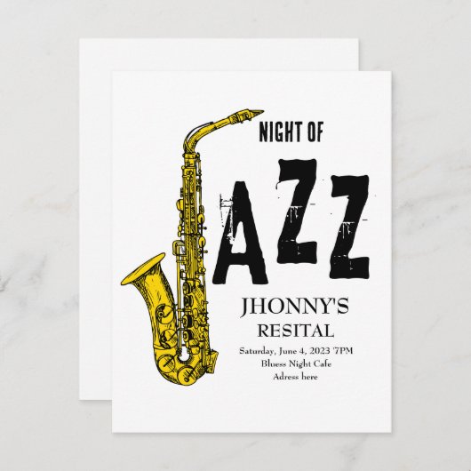 Saxofoon Jazz Resital uitnodiging (Voorkant / Achterkant)