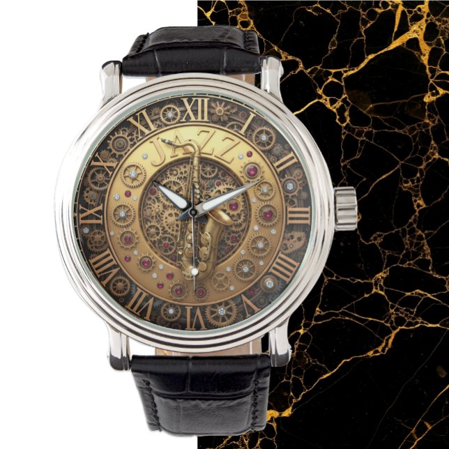 Saxofoon, Jazz Watch, Muziek, Steampunk Industriee Horloge (Jazz, Saxophone Watch)