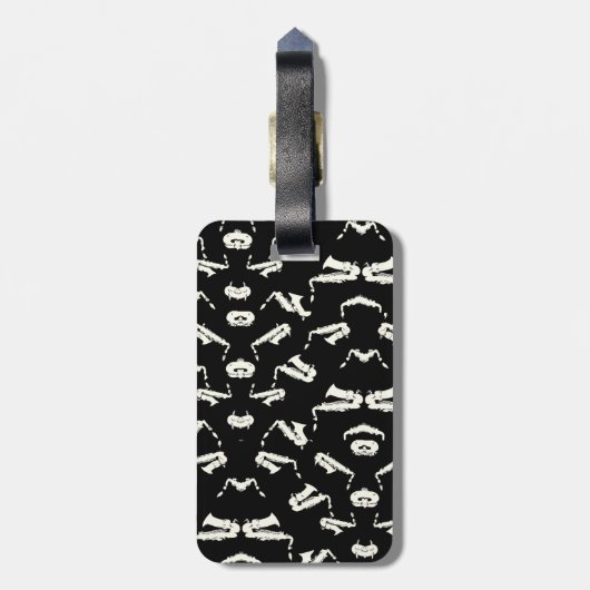 Saxofoon jazz zwart-wit patroon bagagelabel (Achterkant verticaal)