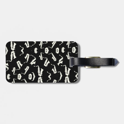 Saxofoon jazz zwart-wit patroon bagagelabel (Achterkant horizontaal)