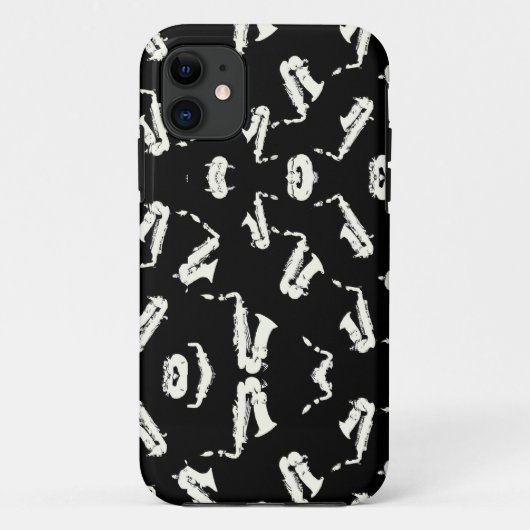 Saxofoon jazz zwart-wit patroon Case-Mate iPhone case (Achterkant)