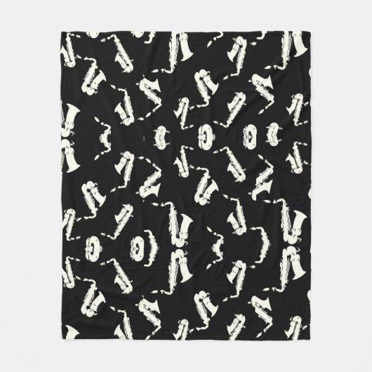 Saxofoon jazz zwart-wit patroon fleece deken (Voorkant)