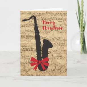 Saxofoon Kerstkaart met Bladmuziek Kaart