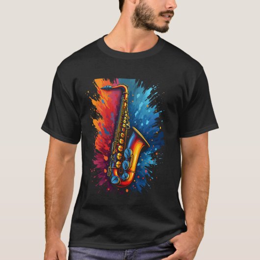 Saxofoon kunst t-shirt (Voorkant)