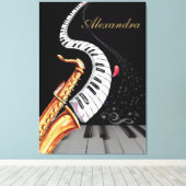 Saxofoon Luxe gepersonaliseerde piano muziek Note Canvas Afdruk (Insitu (Houten vloer))