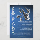 Saxofoon Mania Muziek Blauw Bar Mitswa Kaart (Voorkant)