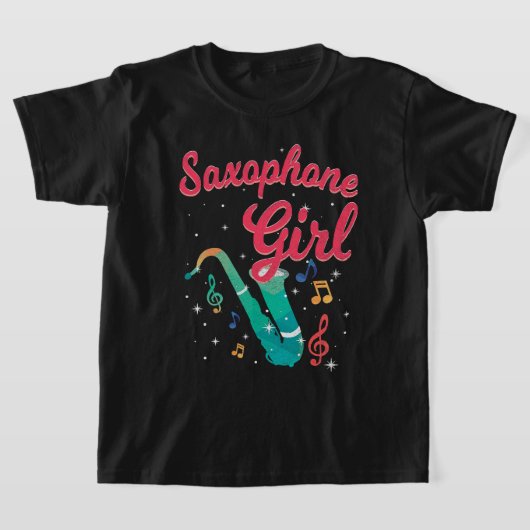 Saxofoon Meisje Muzikaal Concert Treble Clef Notit T-shirt (Laagn)