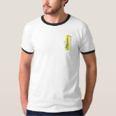 Saxofoon minimalistische omtrek + gele saxofonist t-shirt (Voorkant)