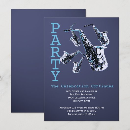 Saxofoon Music Bar Mitswa Receptie Kaart (Voorkant / Achterkant)