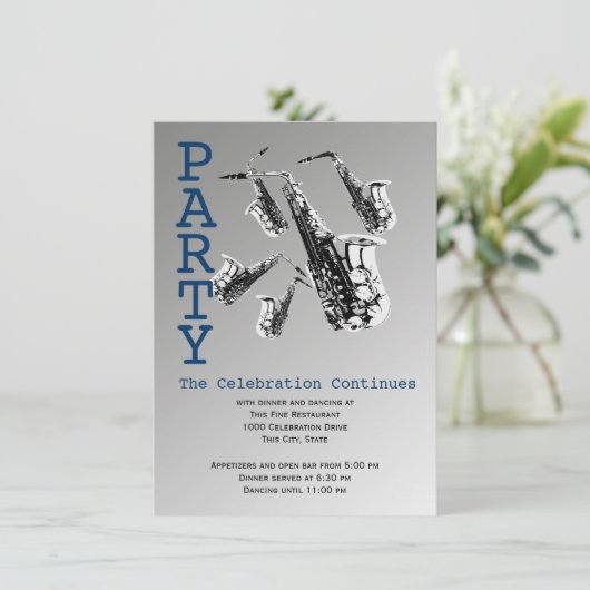 Saxofoon Music Bar Mitswa Receptie Kaart (Staand voorkant)
