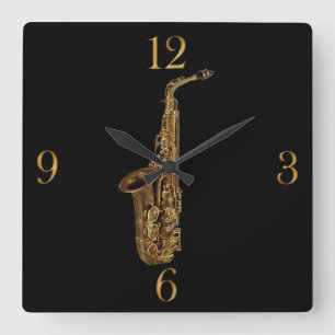 Saxofoon Music Themed Wall Clock Vierkante Klok