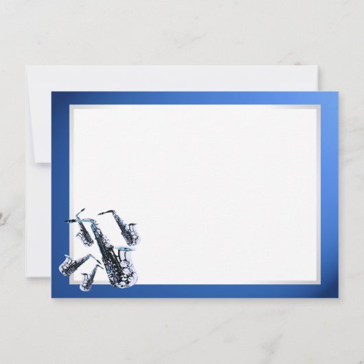 Saxofoon Muziek Blauw Dank u Platte Kaart Notitiekaartje (Achterkant)