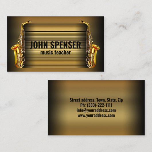 Saxofoon Muziekleraar Retro Visitekaartje (Voorkant / Achterkant)