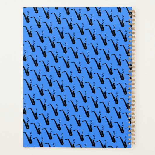 Saxofoon Muzieknoten gepersonaliseerd blauw Planner (Achterkant)