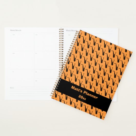 Saxofoon Muzieknoten Gepersonaliseerd Sinaasappel Planner (Display)