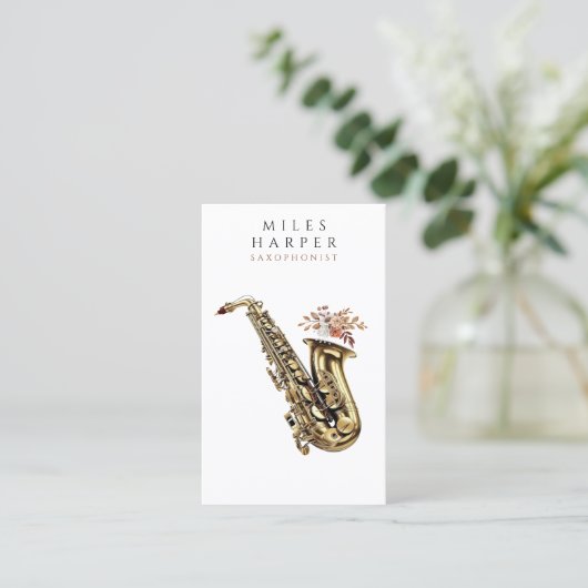 Saxofoon Muzikant Docent Saxofoon Visitekaartje (Staand voorkant)