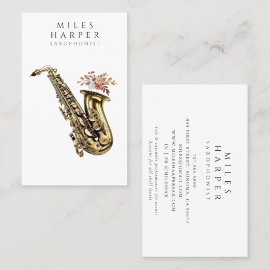 Saxofoon Muzikant Docent Saxofoon Visitekaartje (Voorkant / Achterkant)