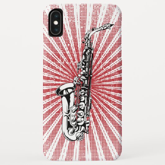 Saxofoon op Grunge Rode Sunburst Case-Mate iPhone Case (Achterkant)