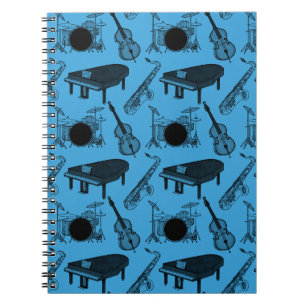 Saxofoon Piano Bas Drums Jazz Muzikant (Blauw) Notitieboek