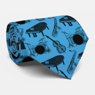 Saxofoon Piano Bas Drums Jazz Muzikant (Blauw) Stropdas