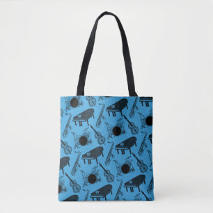 Saxofoon Piano Bas Drums Jazz Muzikant (Blauw) Tote Bag