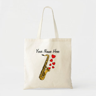 Saxofoon Red Hearts Saxofonist Musician Custom Tote Bag