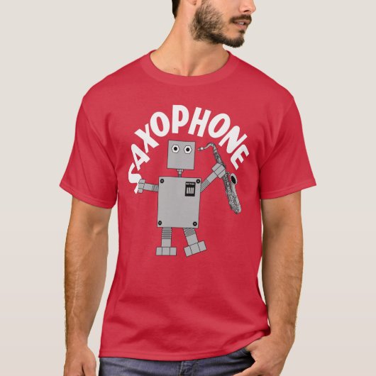 Saxofoon Robot Tekst T-shirt (Voorkant)
