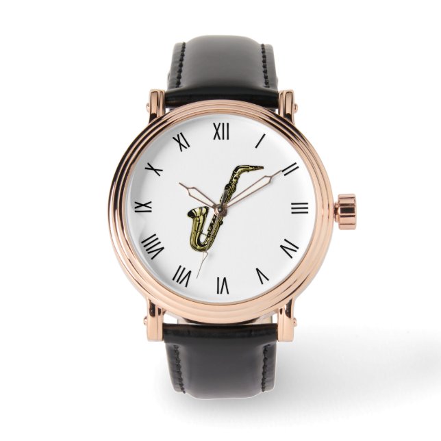 Saxofoon Romeinse Cijfers Horloge (Voorkant)