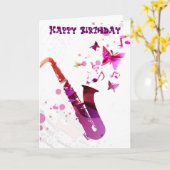 Saxofoon schattige muziek en vlinders verjaardag kaart (Gele Bloem)