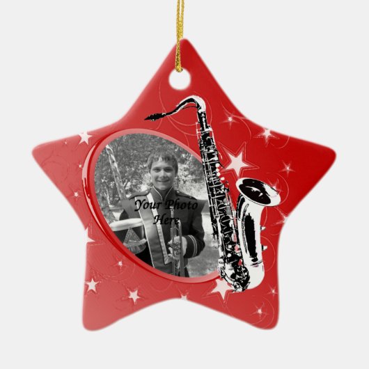 Saxofoon Shining Star Foto Keramisch Ornament (Voorkant)