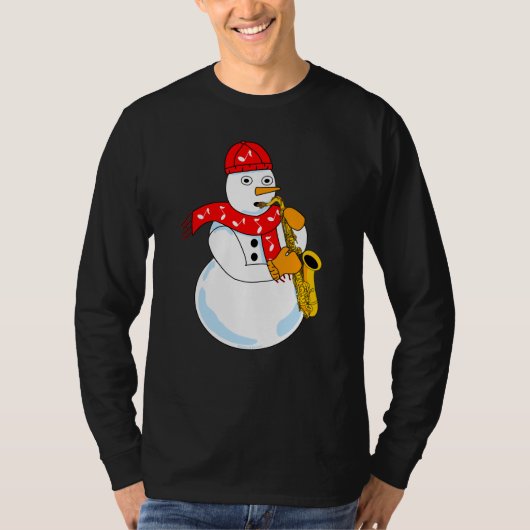 Saxofoon Sneeuwman T-shirt (Voorkant)