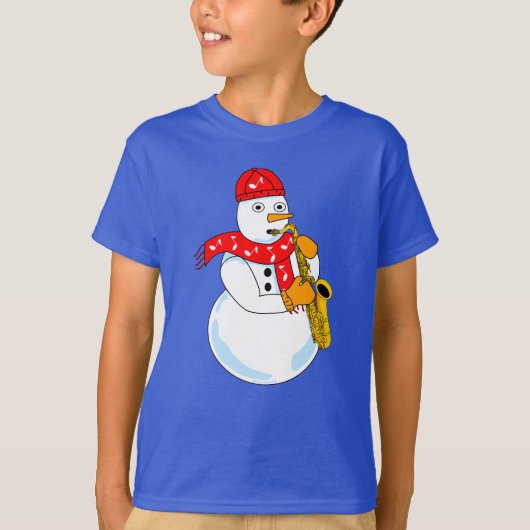 Saxofoon Sneeuwman T-shirt (Voorkant)