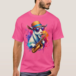 Saxofoon spelende geit met zonnebril t-shirt