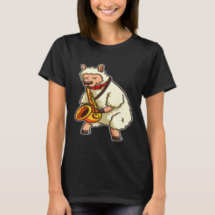 Saxofoon Speler Lama Alpaca Jazz Band Muziek Liefd T-shirt