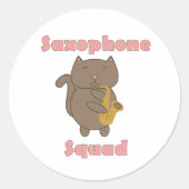 Saxofoon Squad Kawaii Kat Grappig Roze Ronde Sticker (Voorkant)