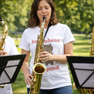 Saxofoon Squad Schattige Bruine Kat Grappige Roze T-shirt