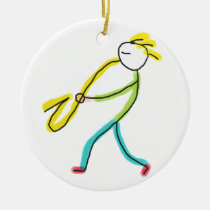 Saxofoon Stickman Keramisch Ornament