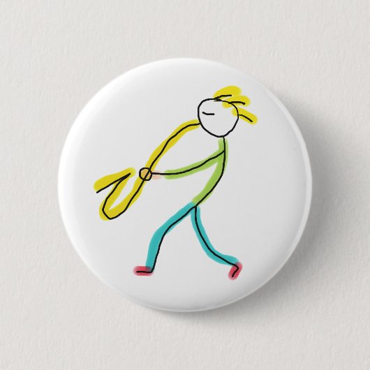 Saxofoon Stickman Ronde Button 5,7 Cm (Voorkant)