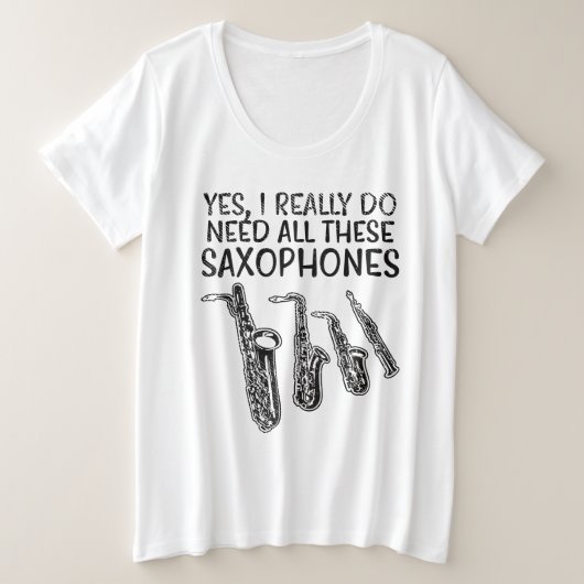 Saxofoon Types Grote Maat T-shirt (Design voorkant)