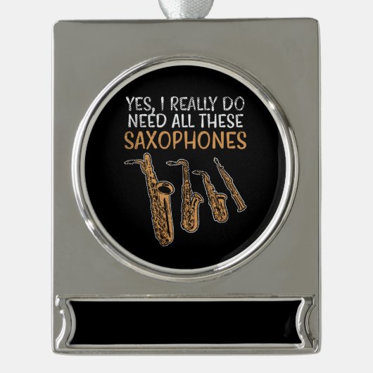 Saxofoon Types Verzilverd Banner Ornament (Voorkant)