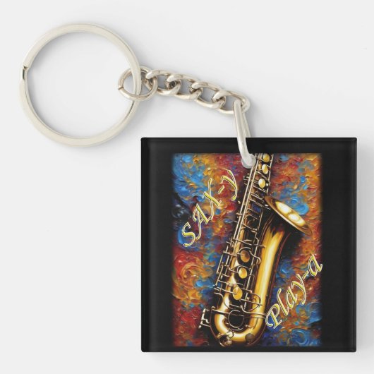 Saxofoon - Van Gogh Stijl achtergrond Sleutelhanger (voorkant)