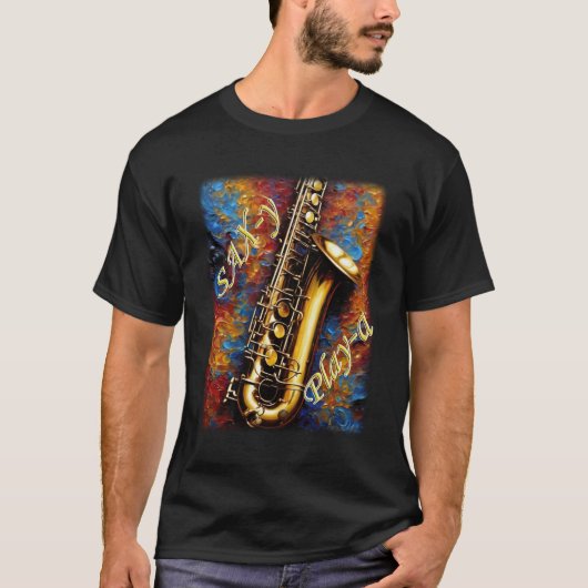 Saxofoon - Van Gogh Stijl achtergrond T-shirt (Voorkant)