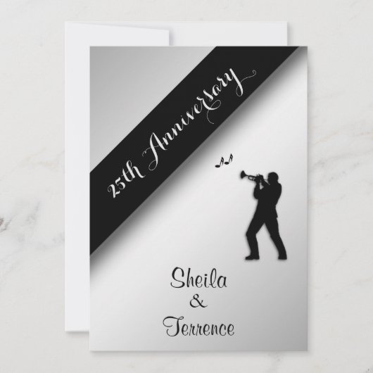 Saxofoon Zilveren Huwelijksjubileum Uitnodiging (Voorkant)