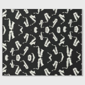 Saxofoon zwart-wit patroon cadeaupapier (Vlak)