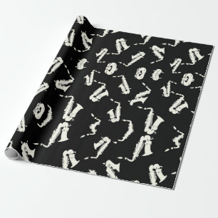 Saxofoon zwart-wit patroon cadeaupapier
