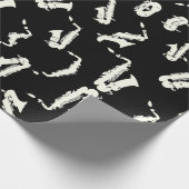 Saxofoon zwart-wit patroon cadeaupapier (Hoek)