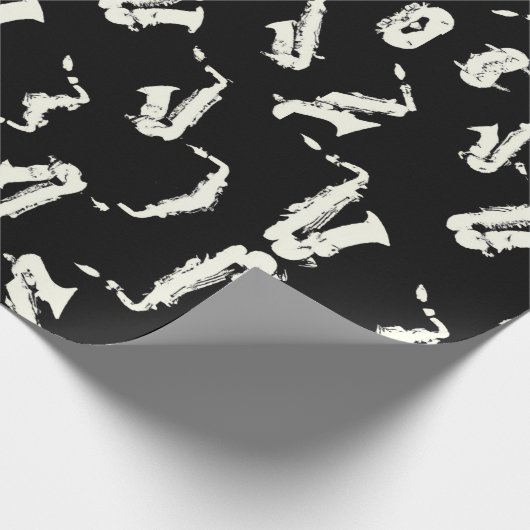 Saxofoon zwart-wit patroon cadeaupapier (Hoek)